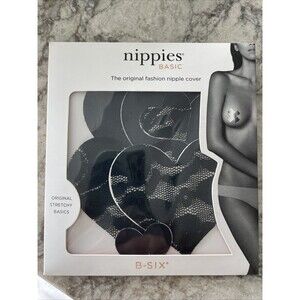B-SIX NIPPIES BASIC HEART SHAPED NIPPLE PASTIES BLACK NEW Size B